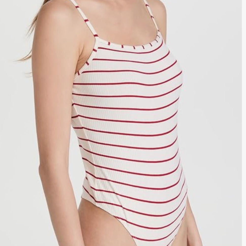 Paige Rebecca Bodysuit in Ivory with Cherry Red Stripes in size Medium